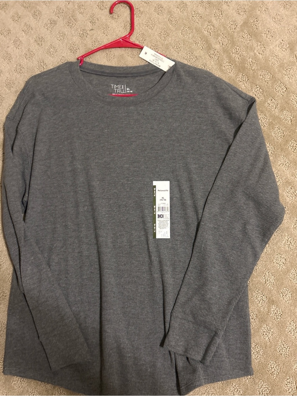 Time and Tru Women's Long-Sleeve Ribbed Crewneck Shirt - Heather Gray